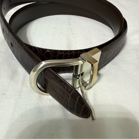 LAUREN RALPH LAUREN Brown Alligator Crocodile Print Dress Belt Leather Preppy - Picture 6 of 7